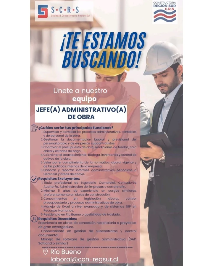 Jefe/a Administrativo/a de Obra - imagen 1