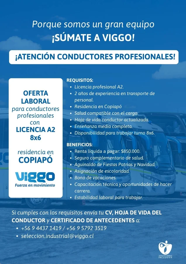Conductor Profesional Licencia A2 - Copiapó - imagen 1