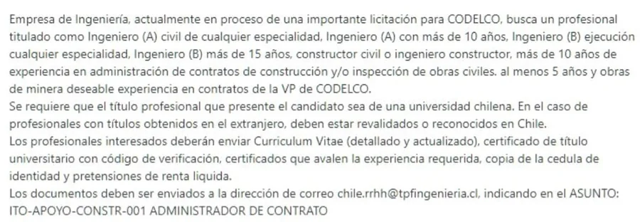 Ingeniero Civil con Experiencia en Minería y Contratos - imagen 1
