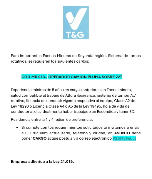 Operador Camión Pluma sobre 22T - imagen 1