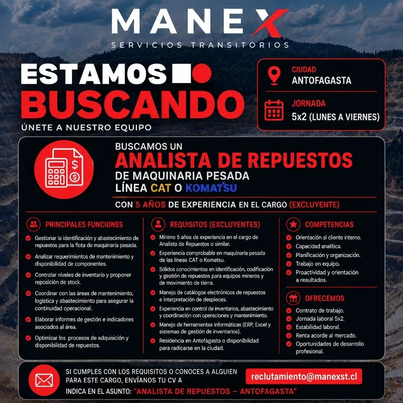Analista de Repuestos de Maquinaria Pesada - imagen 1