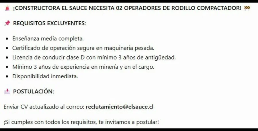 Operador de Rodillo Compactador - imagen 1