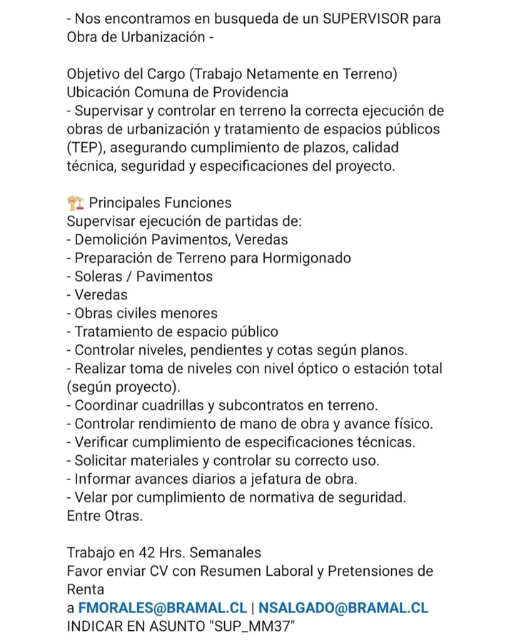 Supervisor para Obra de Urbanización - imagen 1