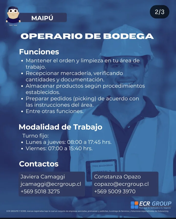 Operario de Bodega en Maipú - imagen 1