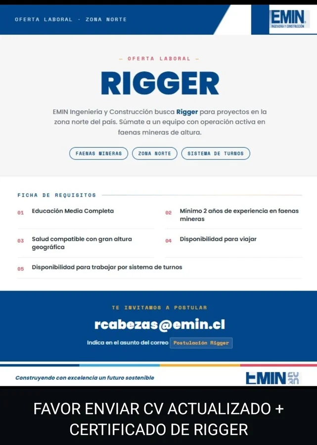 Rigger para Faenas Mineras Zona Norte - imagen 1