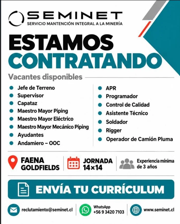 Vacantes en Mantención para Faena Minera - imagen 1