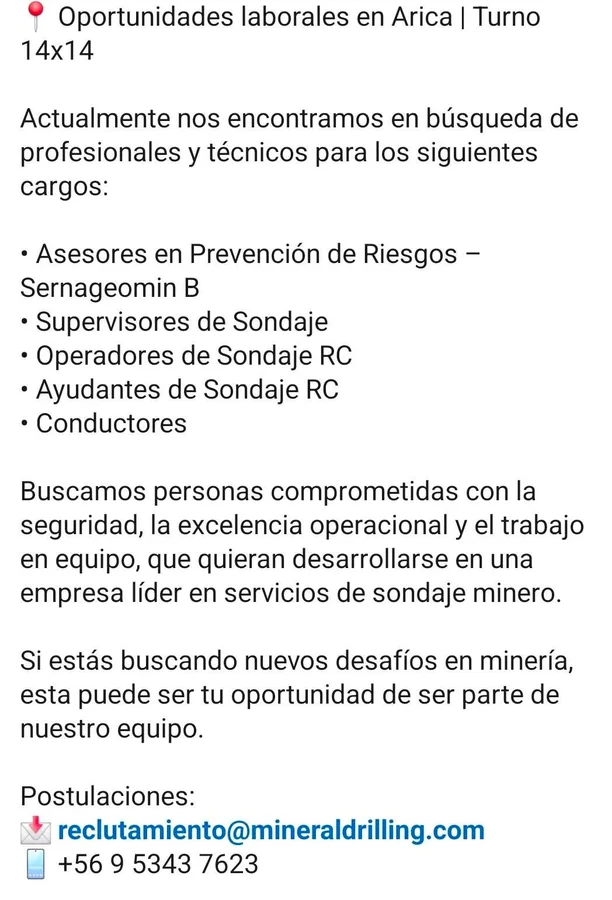 Oportunidades laborales en Arica - Turno - imagen 1