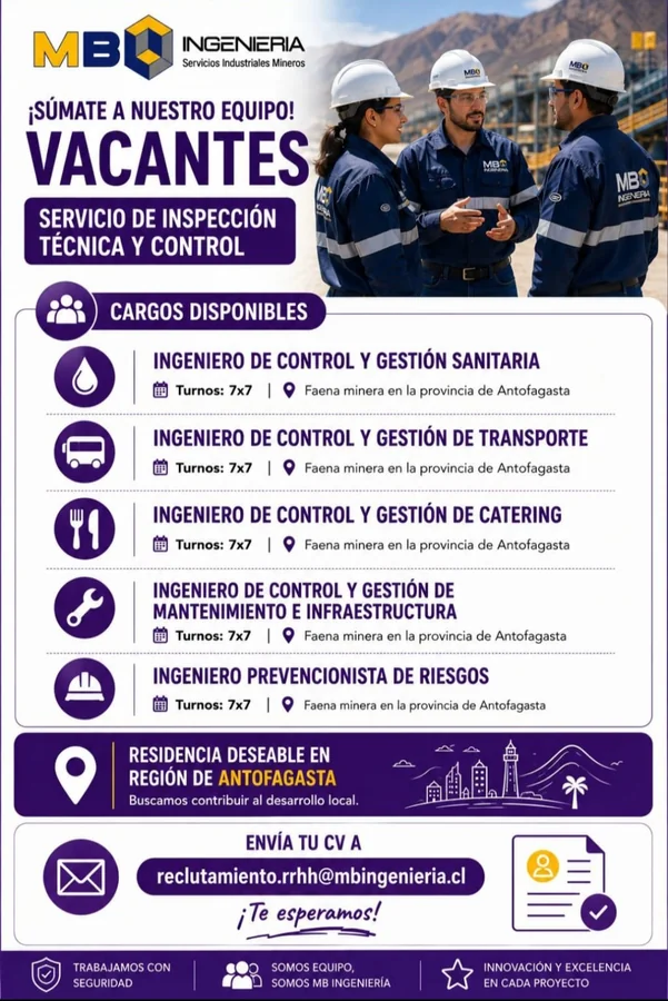 Ingenieros para Faena Minera en Antofagasta - imagen 1
