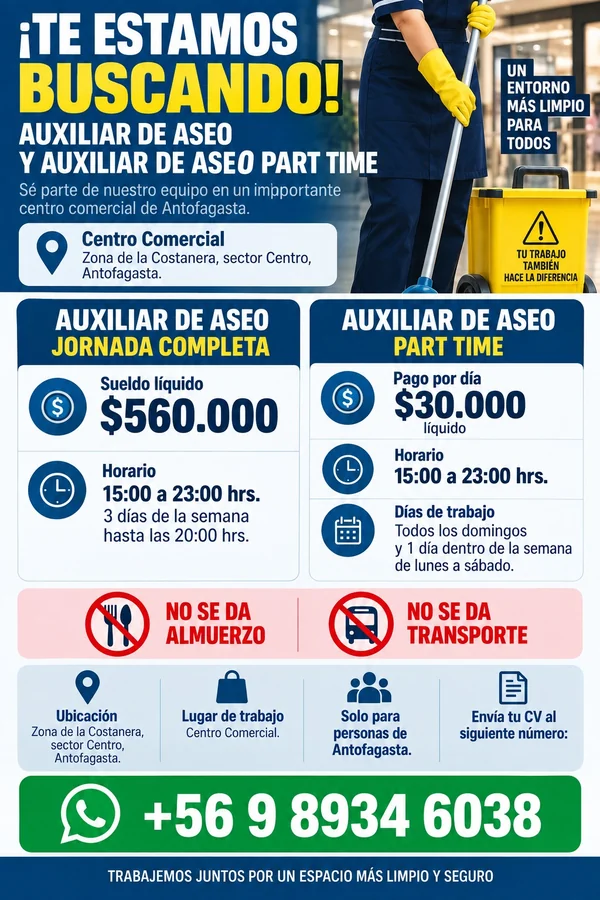 Auxiliar de Aseo (Full Time y Part Time) - imagen 1