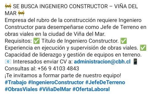 Ingeniero Constructor Jefe de Terreno - imagen 1