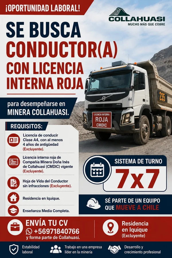 Conductor A4 con Licencia Interna Roja Collahuasi - imagen 1