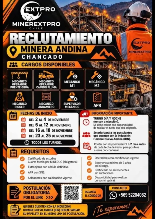 Mecánicos y Operadores para Minera Andina - imagen 1