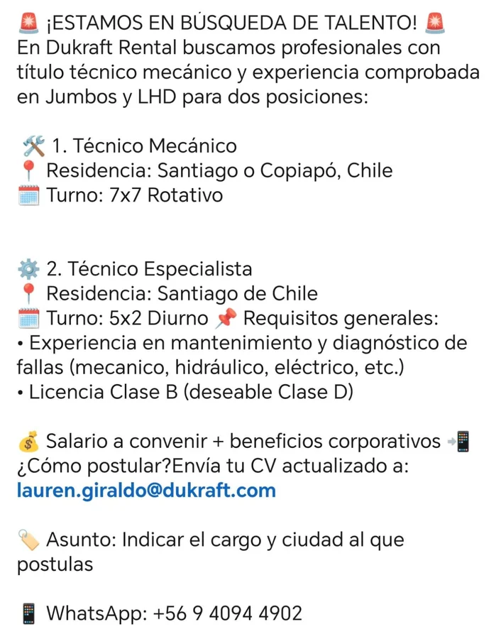 Técnico Mecánico de Jumbos y LHD - imagen 1