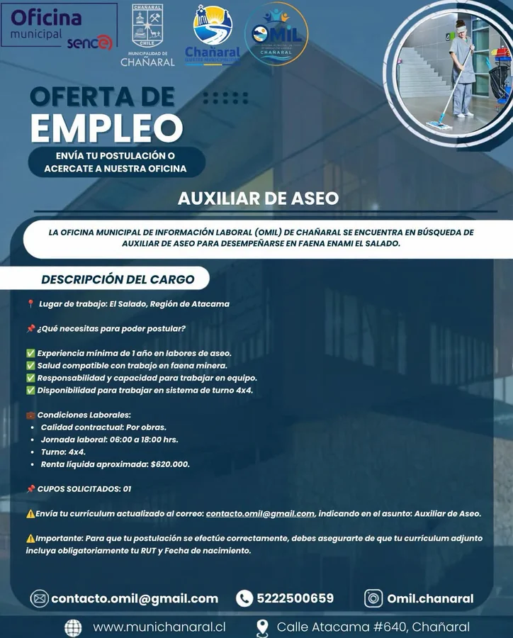 Auxiliar de Aseo – Faena Minera El Salado - imagen 1