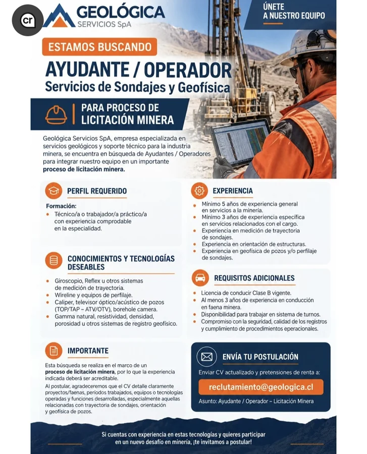 Ayudante Operador de Sondajes y Geofísica - imagen 1