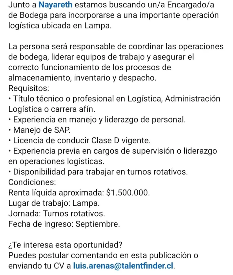 Encargado de Bodega - imagen 1