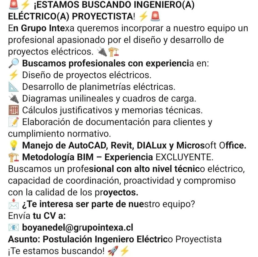 Ingeniero(a) Eléctrico(a) Proyectista - imagen 1