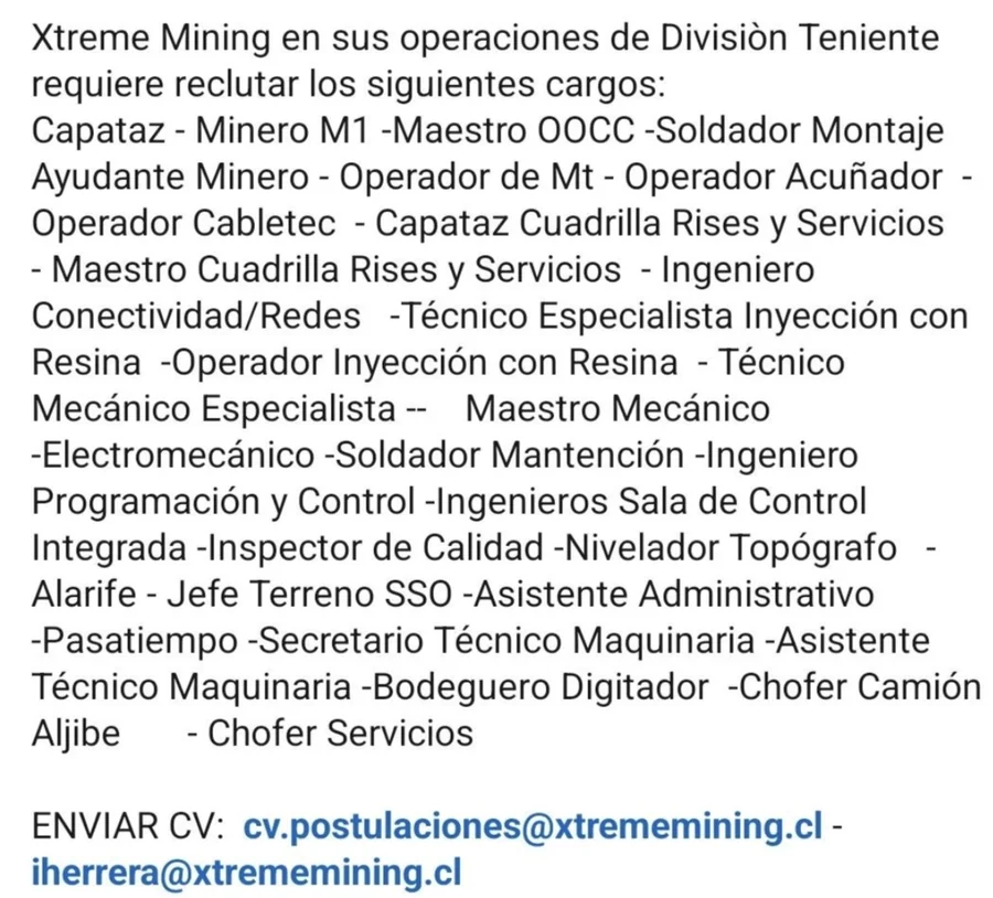 Diversos Cargos para Operaciones Mineras - imagen 1