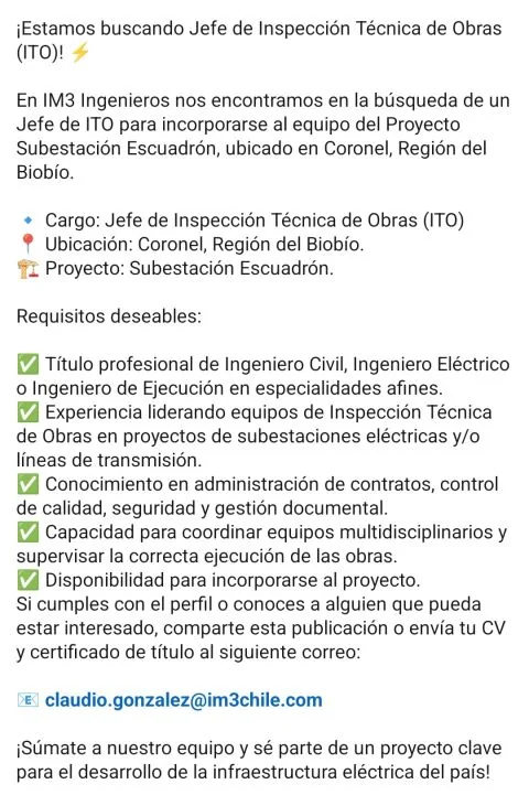 Jefe de ITO para Subestación Escuadrón - imagen 1