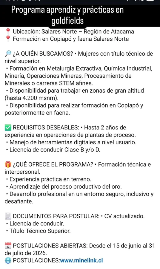 Programa de prácticas en Salares Norte - imagen 1