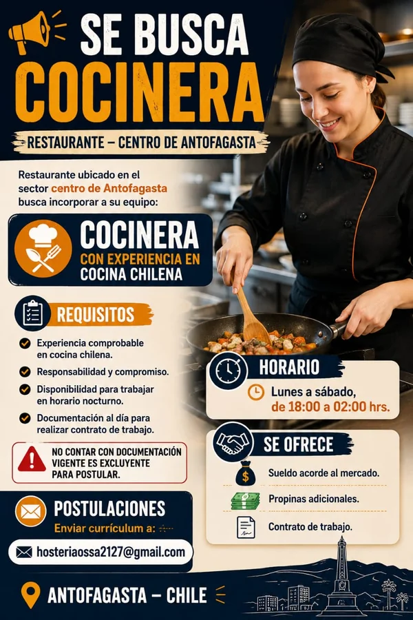 Cocinera con experiencia en cocina chilena - imagen 1