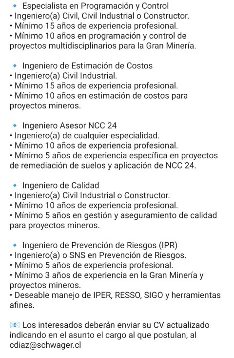 Vacantes en Ingeniería y Control para Minería - imagen 1