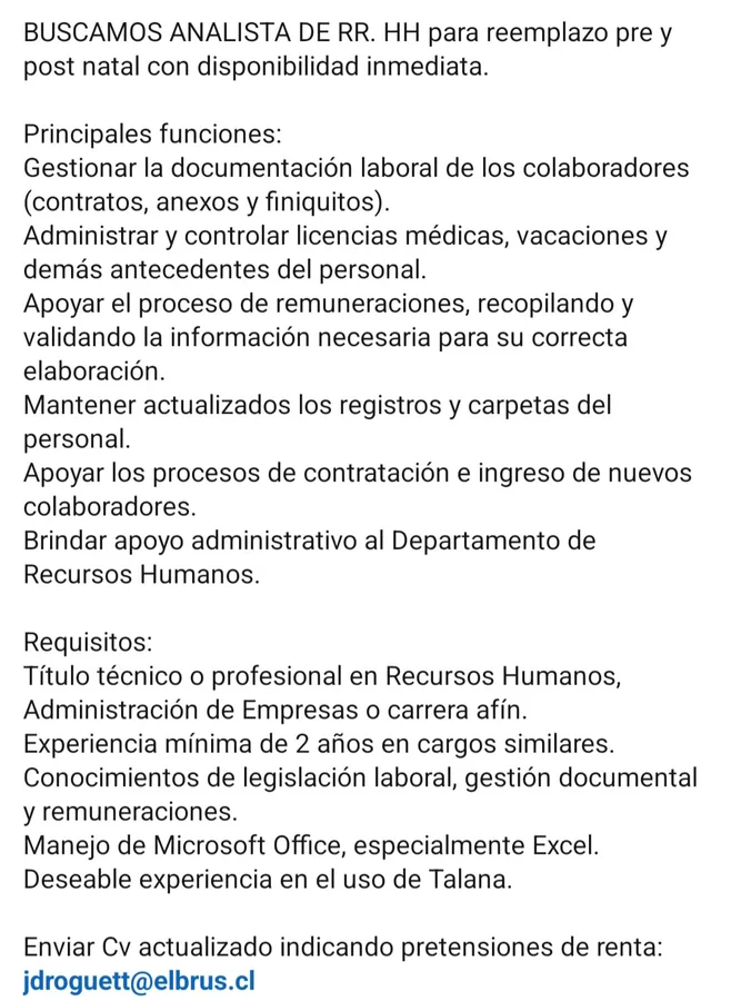 Analista de Recursos Humanos (Reemplazo) - imagen 1