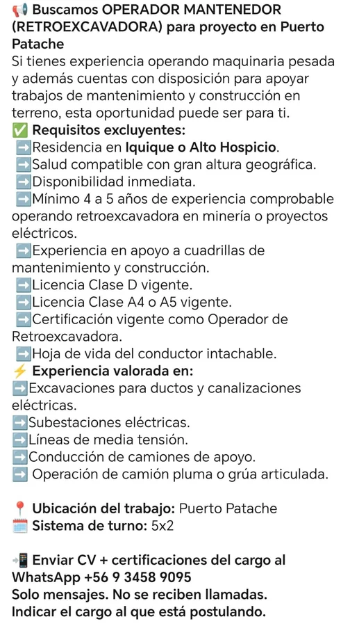 Operador Mantenedor de Retroexcavadora - imagen 1