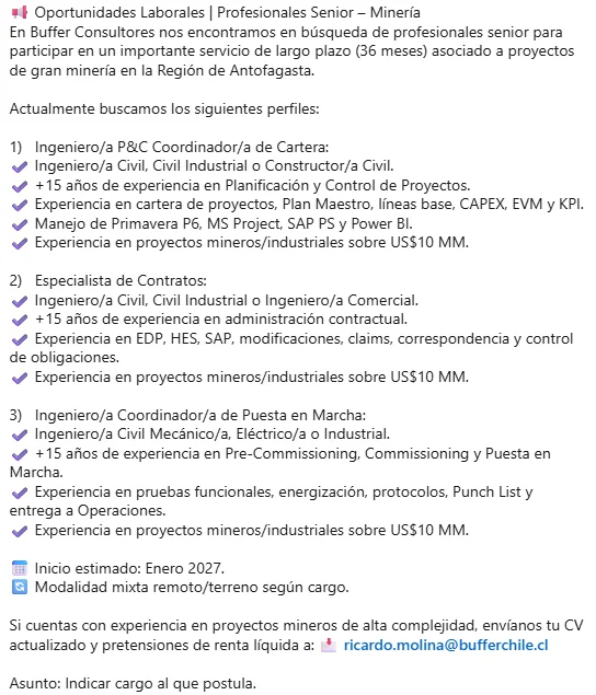 Profesionales Senior para Proyectos de Minería - imagen 1