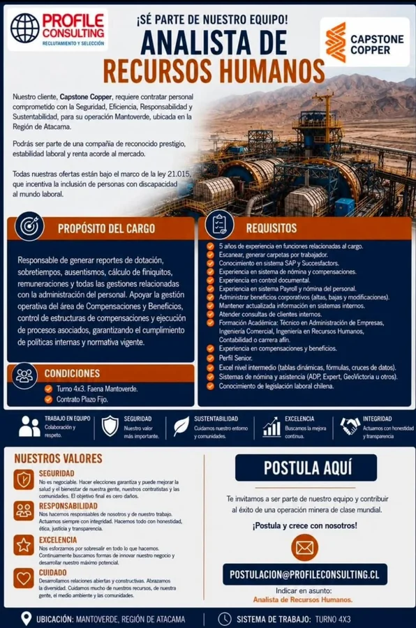 Analista de Recursos Humanos Mantoverde - imagen 1