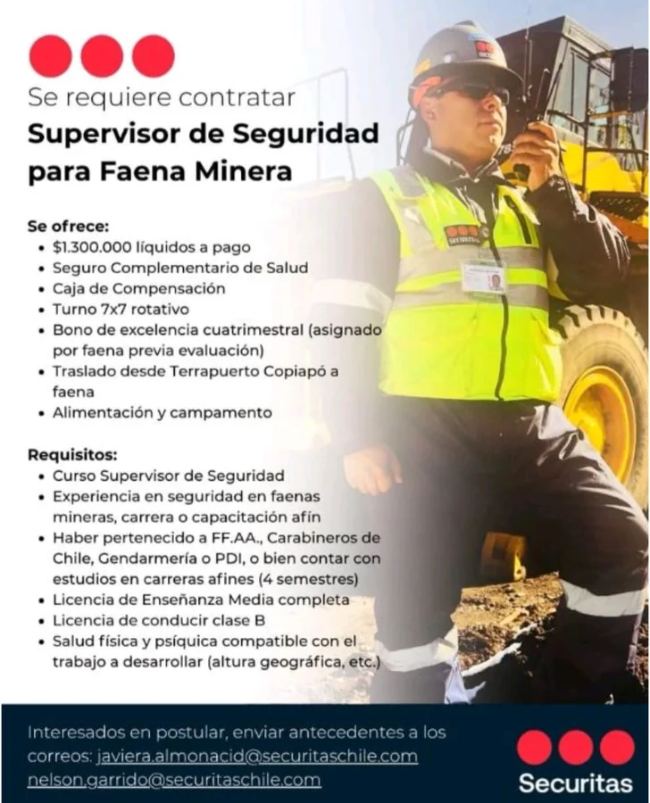 Supervisor de Seguridad para Faena Minera - imagen 1
