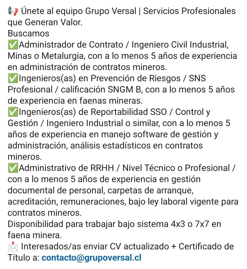 Profesionales para Contratos Mineros - imagen 1