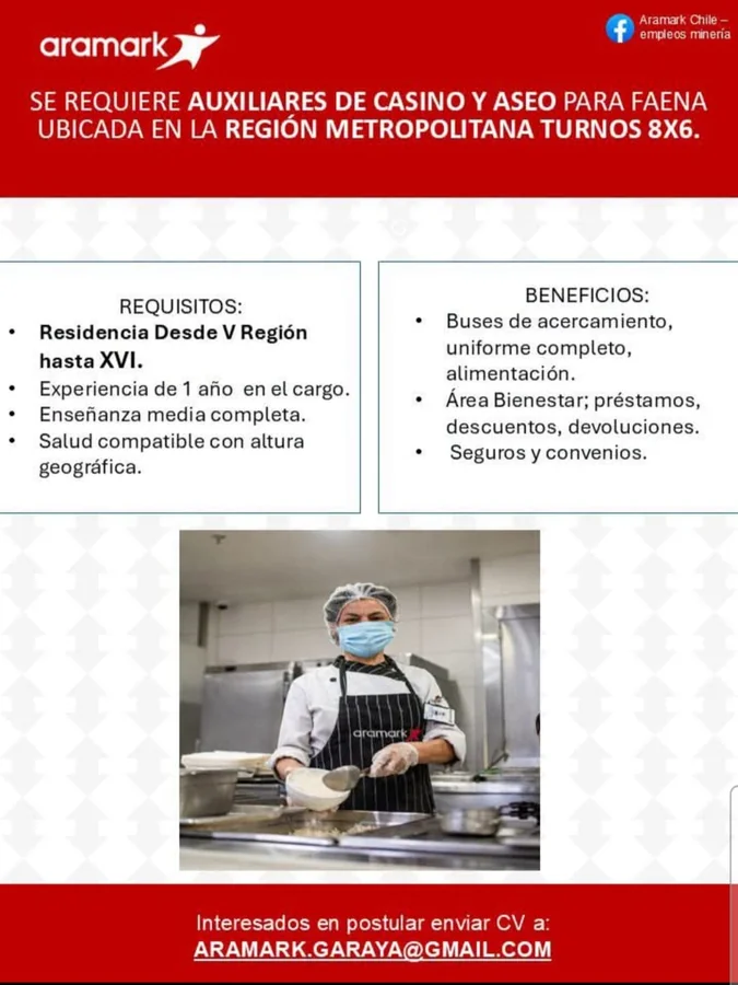 Auxiliares de casino y aseo para faena minera - imagen 1