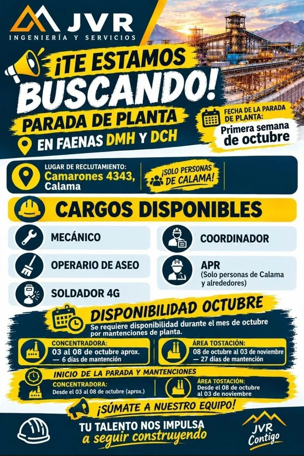 Personal para Parada de Planta en Calama - imagen 1