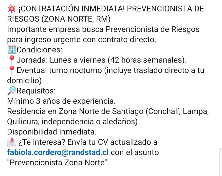 Prevencionista de Riesgos Zona Norte - imagen 1