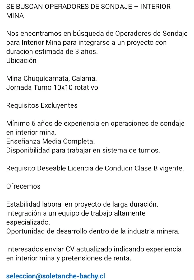 Operadores de Sondaje - Interior Mina - imagen 1