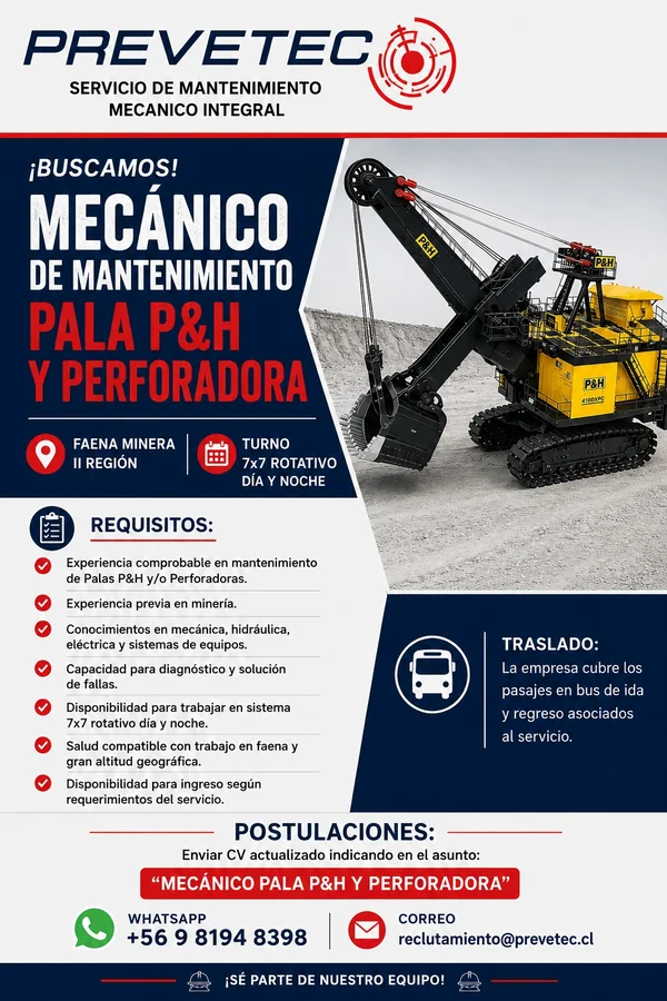 Mecánico de Mantenimiento de Pala P&H y Perforadora - imagen 1