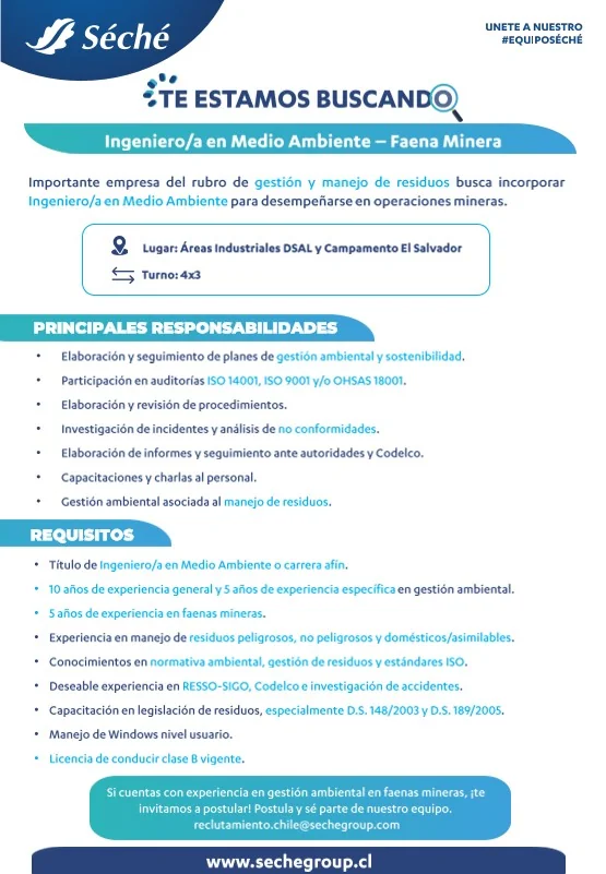 Ingeniero/a en Medio Ambiente - Faena Minera - imagen 1