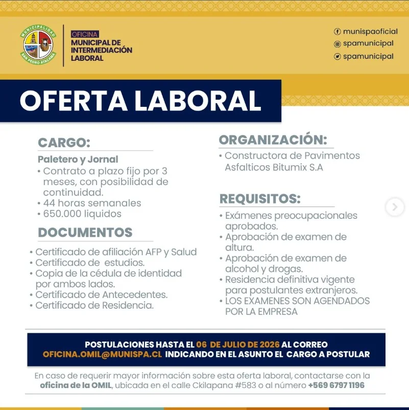 Paletero y Jornal - Contrato 3 meses - imagen 1