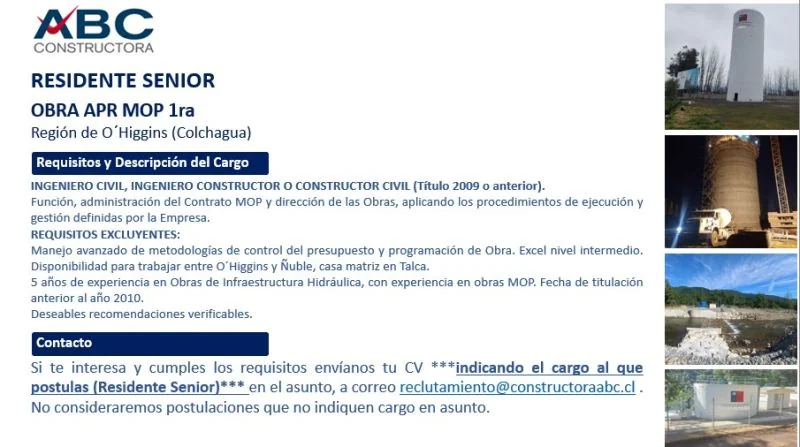 Residente Senior de Obra MOP - imagen 1