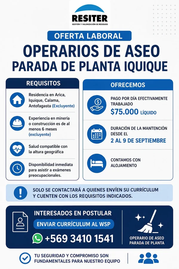 Operario de Aseo para Parada de Planta - imagen 1