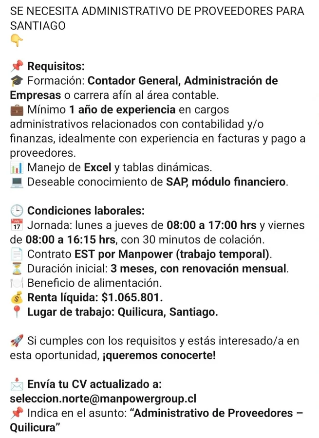 Administrativo de Proveedores - imagen 1