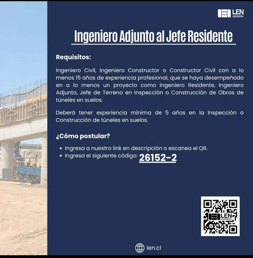 Ingeniero Adjunto al Jefe Residente, Túneles - imagen 1