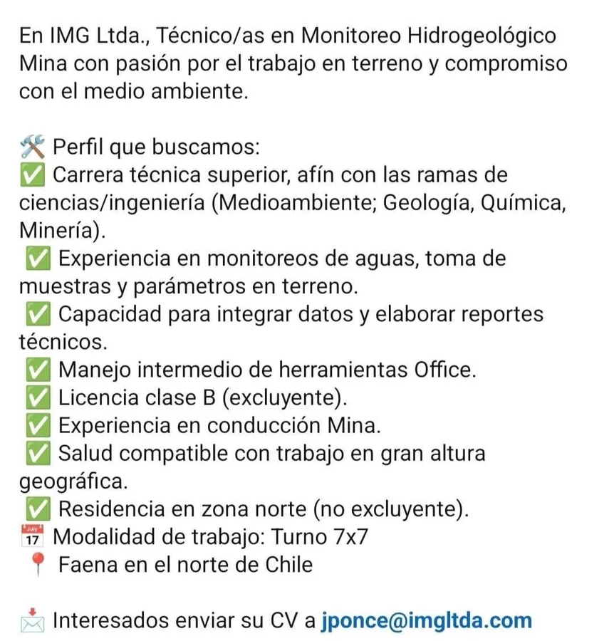 Técnico en Monitoreo Hidrogeológico - imagen 1
