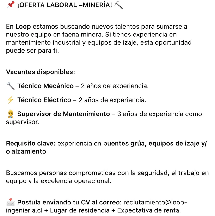 Técnicos y Supervisor de Mantenimiento de Izaje - imagen 1