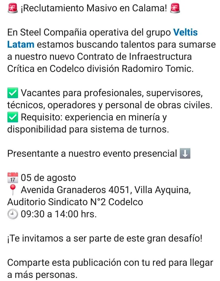 Reclutamiento Masivo - Infraestructura Crítica - imagen 1