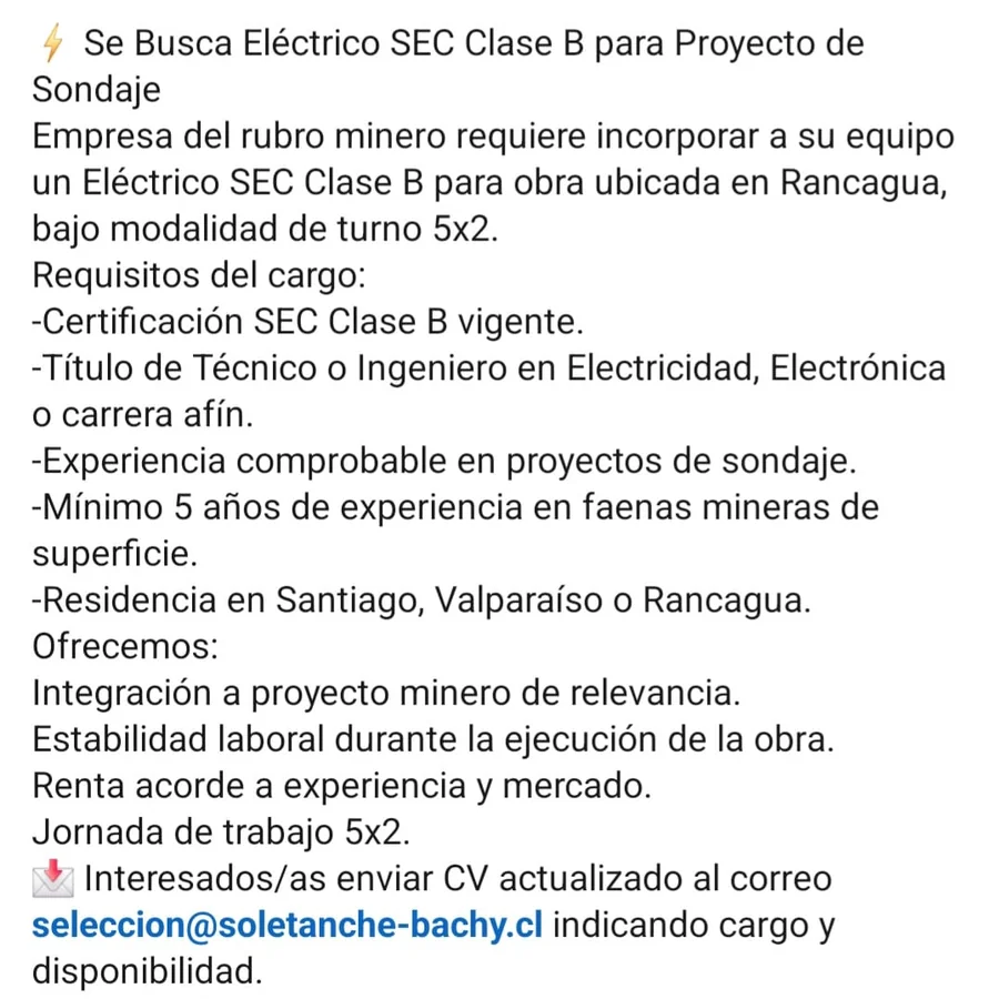 Eléctrico SEC Clase B - Proyecto de Sondaje - imagen 1