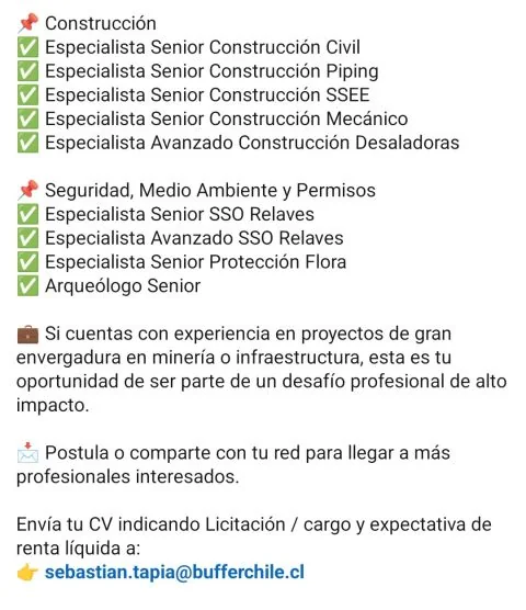 Especialista Senior Construcción Minería - imagen 1
