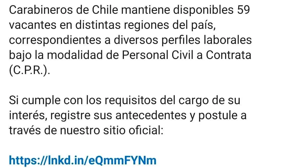 Carabineros de Chile ofrece 59 vacantes CPR - imagen 1