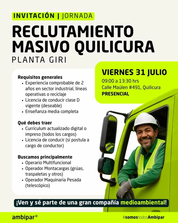 Reclutamiento Masivo de Operarios en Quilicura - imagen 1
